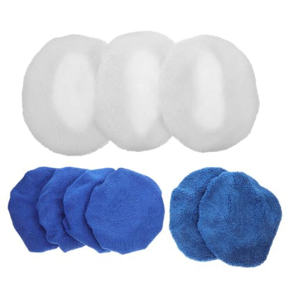 ERINGOGO Car Buffing Pad Covers Set for Motorcycle and Bicycle Use 9pcs for Waxing and Cleaning, Soft Plush Fiber and Coral Fleece Material, High-Efficiency Polishing Bonnet Pads
