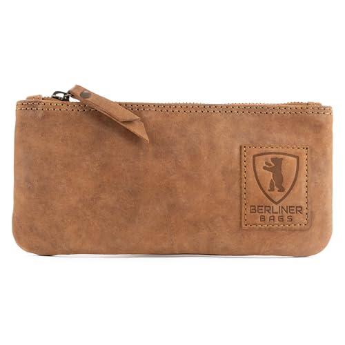 BERLINER BAGS Vintage Genuine Leather Pencil Case, Pen Pouch for Work and University, for Men and Women - color: Camel