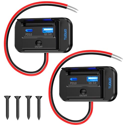 USB Outlet Panel 2-Pack - 54W Fast Charging Type-C PD 36W + USB-A QC 3.0 18W 12V/24V Surface Mount for RV Marine Truck Bus Golf Cart - color: 2 Packs