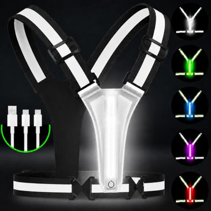 LED Reflective Vest Running Gear, 5 Colors Light Up Safety Vest | Rechargeable High Visibility Running Vest, Adjustable for Men Women. Ideal for Night Running, Walking, Cycling & Jogging. - color: Black