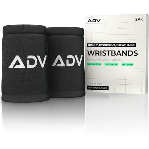 ADV Tennis Wristbands with New Age Polyester Cotton Blend - Ultra Absorbent Wrist Sweatbands - Doublewide & Slim Wrist Bands for Sweat - 4 Pack or 2 Pack - color: 2-Pack Black, size: Small