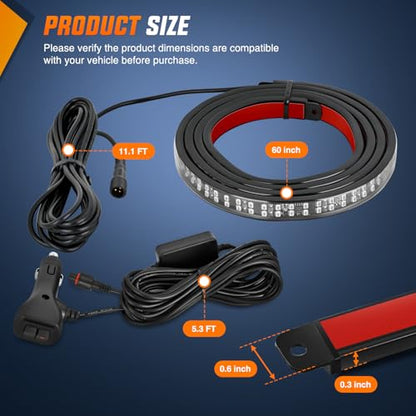 Nilight 60 Inch Truck Tailgate Strobe Light Strip Tail Emergency Bar Rear Window Warning Lamp Ultra-Bright Double Row 360 LED for Pickup Trailers Construction Vehicles Car SUV, Blue - color: 60" Tailgte Strobe Blue