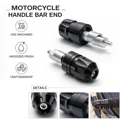 Motorcycle Handle Bar Ends Plug for 17-19 mm Handlebars, Aluminum Heavy Bar End Slider Anti Vibration Handlebar Grip End Weight Caps(Black) - color: Black
