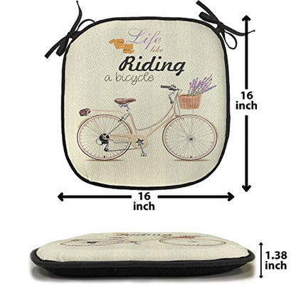 Lunarable Bicycle Chair Cushion Pad, Boho Pop Art Antique Bike Illustration with an Aesthetic Lavender Bouquet Basket, Seat Padding for Kitchen & Patio with Anti-Slip Backing, 16"x16", Beige Lilac - color: Beige Lilac, size: Pack of 1