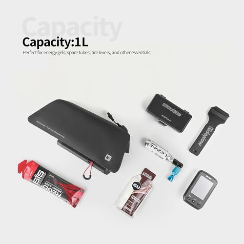 Rhinowalk Bike Top Tube Bag, Quick-Release System, Waterproof 600D TPU Cycling Frame Bag with Bolt-On Mount, Slim Aerodynamic Hard Shell Storage - color: Black Toptube Bag QL, size: 1L