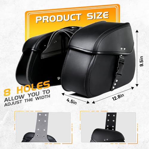 Motorcycle Saddle Bags with Buckles, 16L Waterproof Motorcycle Saddlebags, PU Leather Saddle Bags Motorcycles for Sportster Softail Dyna V-star Shadow,Universal Accessories