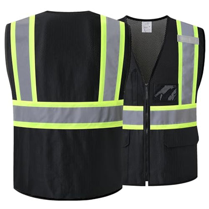Reflective Safety Vest for Men Women Hi Vis Vest with Pockets High Visibility Vest Mesh Construction Vests Meets ANSI/ISEA Standards (Black-33, Medium) - color: Black-33, size: Medium