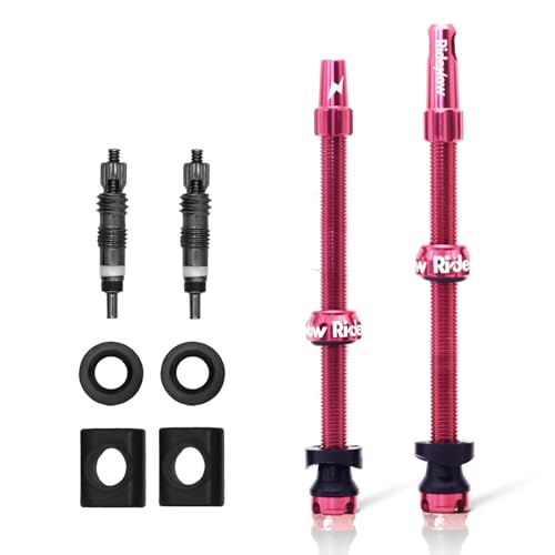 RideNow Tubeless Presta Valve Stems, 85mm Super Light 7075 Aluminum Alloy Presta Tubeless Valve Stem Kit with Valve Core Remover Tool and Valve Stem Caps, Multiple Color & Size Options(Pair), Rose Red - color: Rose Red, size: 85mm