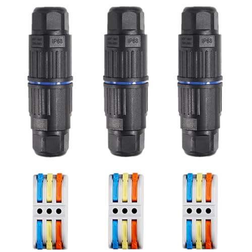 3PCS IP68 Waterproof Electrical Cable Connector, Outdoor 3 Way Junction Box, Waterproof Wire Connectors with Replaceable Lever Wire Connectors for AWG 28-12, Quick Screwless Installation - color: 3 pin, 3pcs