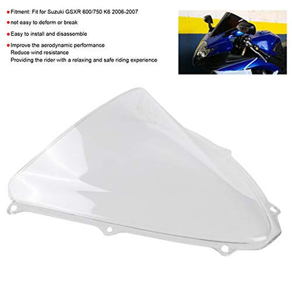 Motorcycle Windscreen PC Wind Deflector Fit for GSXR 600/750 K6 2006 to 2007 Replacement Parts(Transparent)