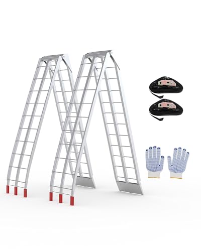 7.5Ft Folding Loading Ramps for Trucks & Trailers - 1500 Lbs Capacity (2-Pack) - Heavy Duty Motorcycle Ramp Aluminum for ATV, UTV, Dirt Bike, Lawn Mower, Cargo Trailer - Includes Load Straps - 89" x 1