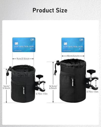 Belinous Motorcycle Cup Holder with 0.75"-1.5" Alligator Clamp, Drink Holder up to 24oz with Mesh Pockets, Universal Water Bottle Holder for Motorcycle, Bicycle, ATV, Wheelchair, e-Bike, Boat (Black) - size: Medium