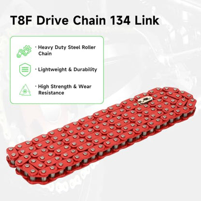 T8F Drive Chain 134 Link Chain Breaker Compatible with 2 Stroke Engine SYX Moto 50cc Dirt Bike Mototec SSR X-pro Coolster 47cc 49cc Pocket Rocket Pit Bike ATV Quad 4 Wheeler Go Kart Parts (Red) - color: Red