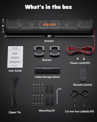 Ehaho 35 Inch 8 Speaker UTV Sound Bar, Bluetooth Golf Cart Speakers [Color Changing RGB & Strobe Light] IP66 Waterproof ATV Speaker System, SXS SoundBar Compatible with Polaris RZR CFmoto Can-Am - size: 35IN