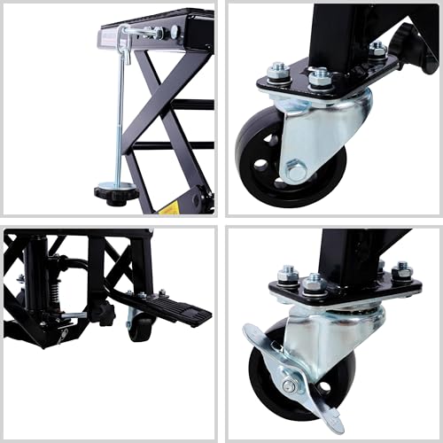 Hydraulic Motorcycle Scissor Lift Stand 300 Lbs Dirt Bike Jack Foot Pedal Lifting Portable Garage Repair Platform Wheel Shop Maintenance 300 lbs Black