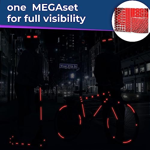 LOOM Reflective Stickers Mega Kit (101pcs Red) Nighttime Safety Waterproof Self-Adhesive Decals for Helmets, Skateboard, Bike, Scooter, E-Bike, Motorcycle & Strollers Bright Colors - color: Red