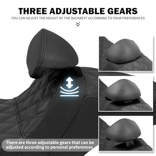 One-Piece Driver Passenger Seat Motorcycle 2-up Seat With Driver Backrest Cushion Pad Fit for Harley Touring Electra Glide Road King Road Glide Street Glide 2009-2023 (Black Stitching) - color: Black Stitching w/Driver Backrest