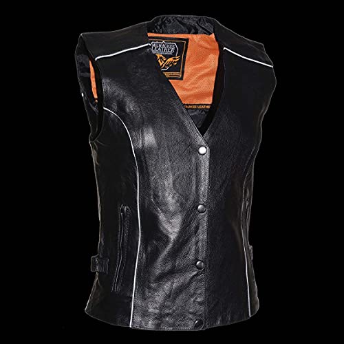Milwaukee Leather MLL4505 Women's Black Leather Side Lace Motorcycle Rider Vest- Reflective and Studded Black Wings - color: Black, size: 5X-Large