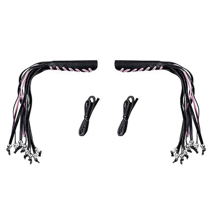 Motorcycle Lever Cover PU Leather Fringed Brake Clutch Covers Universal Grip Tassels Motorcycle Handlebar Covers with Skull Beads - color: Black with Pink Strap