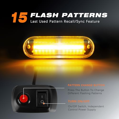 LED Amber Strobe Light For Trucks,8Pcs Emergency Grill Surface Mount Flashing Lights With Controller For Construction Firefighter Vehicles Car - color: Amber