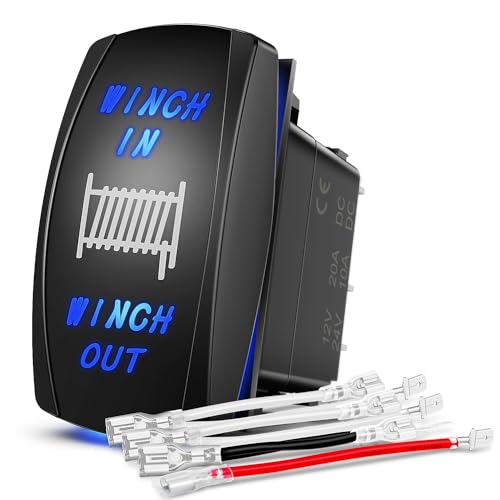 Nilight 90005B Momentary Laser Rocker Switch 7Pin Winch in Winch Wiring Harness Kit 20A/12V 10A/24V Switch Jumper Wires Set - color: Blue, size: WINCH 7PIN