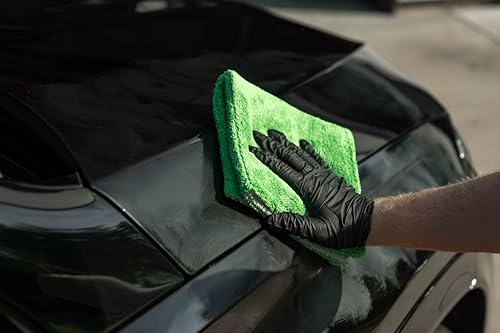 Autofiber Royal Plush Double Pile Microfiber Detailing Towel - Pack of 3, Green/Gray (16 inch x 16 in, 700 GSM) - color: Green/Gray