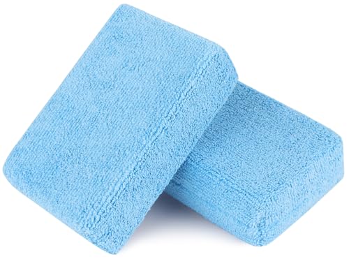 AIDEA Microfiber Applicator Pads-2Pack, Car Wash Sponge, Premium Microfiber Sponge and Cleaning Pads, Perfect for Effortless Wax, Sealant, and Conditioner Application - Blue - color: Light Blue, size: 2 PK