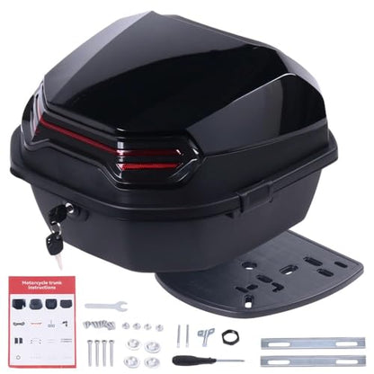 Japard Motorcycle Top Case 42L Daily Rear Tail Box Trunk, Lockable Storage Carrier, Waterproof Universal Mounting for Helmet Luggage (Metal Black) - color: Metal Black