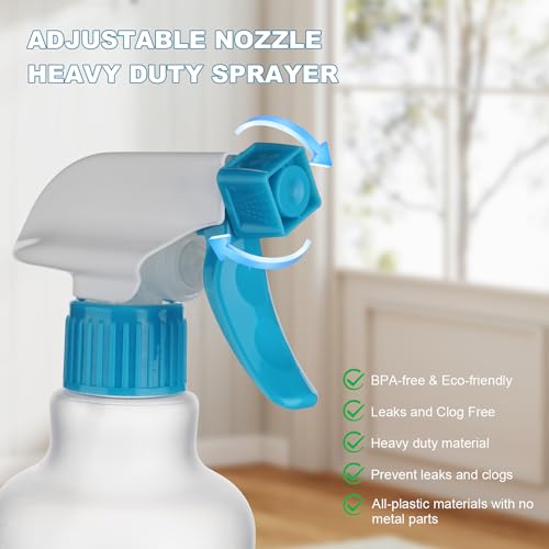 Plastic Spray Bottles 12oz 2 Pack Adjustable Mist/Stream Spraying Heavy Duty Square Water Spray Bottles for Hair, Cleaning Solutions, Plants, Essential Oils (Blue) - color: Blue