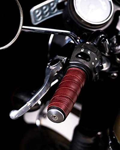 Trip Machine Company Motorcycle Handlebar Leather Grip Wrap Covers – Universal Throttle Grip Covers with Double Sided Tape – Anti-Slip Bike Handle Accessories - color: Cherry Red