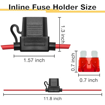 ecocstm 5 PCS Inline Fuse Holders 12V, 18 AWG Car Gauge Inline Fuses, Waterproof Fuse Holder with 10A ATC/ATO Standard Blade Fuses for Automotive, Marine, Golf Cart Lighting, Electrical Circuits - size: 5 PCS 18AWG