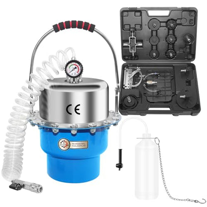 JIFETOR 5L Pneumatic Brake Pressure Bleeder Kit, Air Power Pressurized Master Cylinder Clutch Fluid Bleeding Tool Set with Bleed Machine, Collection Bottle and Adapters, Blue Cylinder - color: Blue Cylinder