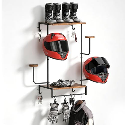 Urban Deco Motorcycle Helmet Holder Wall Mount, Helmet Rack with 4 Hat Stands, Helmet Stand for Display Wall Mount, Motorcycle Accessories Gear Storage for Men, Large - size: 30.7*11.8*15.7 inches