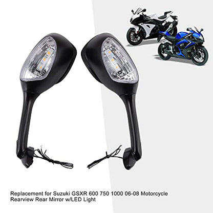 GOOFIT Side Mirror Turn Signal Rearview Replacement for Suzuki GSXR 600 750 1000 06-08 Motorcycle Rearview Rear Mirror w/LED Light