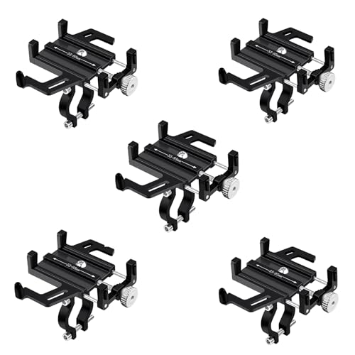 NineLeaf 5Pcs Bike Phone Mount Holder, Aluminum Motorcycle Phone Mount, Bicycle Handlebar Cell Phone Mount Rotatable for Exercise Bike Ebike Scooter Camera Friendly Suitable for 2.2"-3.7" Phones - color: 5PK