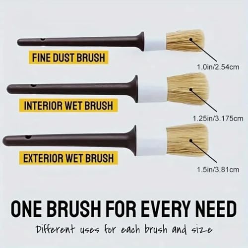 DOUBLE ZEE 3PCS Car Exterior Interior Detail Brush Boar Hair Bristle Brushes for Car Cleaning Auto Detail Tools Detailing Brushes