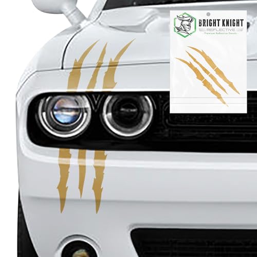 Bright Knight Decals Reflective Claw Mark Car Decals for Men - Gold 6 Pcs 3M Vinyl Car Stickers and Headlight Decal for Vehicles - Scratch Cover for Night Visibility, Made in USA, Pack of 1 - color: Gold, size: 1 pk
