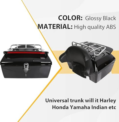 ECOTRIC 50L Universal Motorcycle Trunk W/Taillight & Backrest Luggage Rack Compatible with Harley Honda Yamaha Cruiser Road King Steet Road Glide Fatboy Softail Luggage trunk Tail Box Top Case - color: Black, size: Trunk w/ taillight 50L