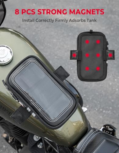 KEMIMOTO Magnetic Motorcycle Phone Case Tank Bag Phone Holder Water-Resistant Breathable Gas Small Phone Bag Case Adjustable Angle Touch Screen Cell Phone Mount Universal up to 6.3 Inch Black