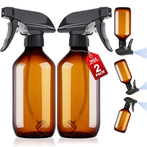 2 Packs Plastic Spray Bottles 360°Water Spray Bottle for Cleaning - 16.9 oz/500 ml Upside Down Spray Bottle Refillable Small Squirt Bottle with Adjustable Nozzle for Hair, Cooking, Plant, Pet (Brown) - color: Brown, size: 16 Ounce