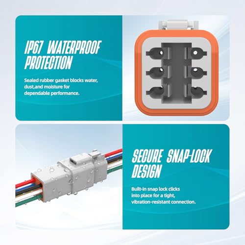 6 Pin DT Connector Kit Gray Waterproof Deutsch Automotive Connectors Kit with Solid Terminals and Sealing Plugs for Car Truck Motorcycle Marine Wiring 14–20 AWG，3 Sets - size: 6 Pin 3 Sets