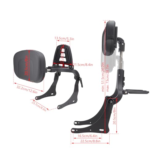Motorcycle Multi Purpose Adjustable Sissy Bar, Driver/Passenger Backrest Pad with Folding Luggage Rack Mount Kit for Kawasaki Vulcan S 650 2015-2016, Vulcan S EN 650 2017-2024