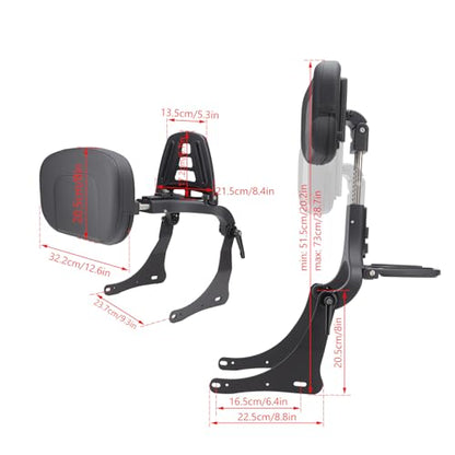Motorcycle Multi Purpose Adjustable Sissy Bar, Driver/Passenger Backrest Pad with Folding Luggage Rack Mount Kit for Kawasaki Vulcan S 650 2015-2016, Vulcan S EN 650 2017-2024
