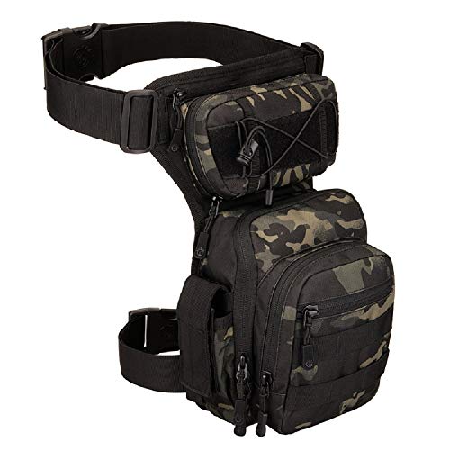 Tactical Drop Leg Bag for Men Women Military Thigh Pouch Outdoor Motorcycle Riding Hiking Waist Fanny Pack Travel Bag, Dark Camo - color: Dark Camo