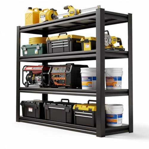 Heavy Duty Garage Shelving, 4-Tier Garage Storage Shelves, Adjustable Metal Shelving Unit, Steel Storage Rack for Garage Warehouse Workshop, Black, 39" W x 18" D x 63" H - size: 4TIER-39"W X 18"D X 63"H