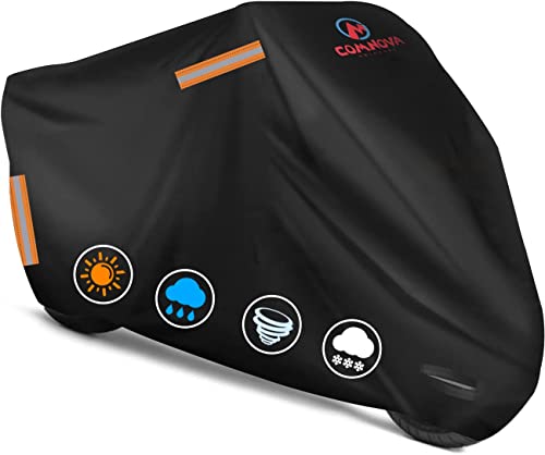 Comnova Motorcycle Cover 96 Inch - 600D Outdoor Moped Cover with Lock Hole Universal Fit, Heavy Duty & Waterproof Motor Cycle Protection for Harley, Honda, Kawasaki, Fit Up to 96" Motorcycles - size: Premium - 96 Inch