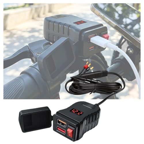 Motorcycle USB Type-C Charger for Suzuki Boulevard C50/C50T 2001-2015 2016 2017 2018 2019 2020 2021 2022 2023 2024 2025 2026 Dual Port Fast Charging Adapter Waterproof Handlebar Charger with Voltmeter - color: Dual Usb