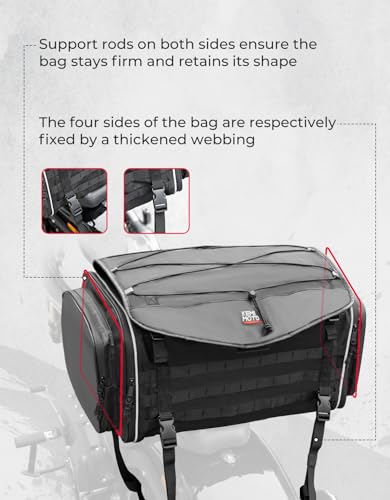 KEMIMOTO Motorcycle Travel Luggage Bags, Expandable Large Capacity Motorcycle Tail Bag, Waterproof Rear Rack Trunk, Motor Pannier Bag with Rain Cover and Straps 50L - size: 50L