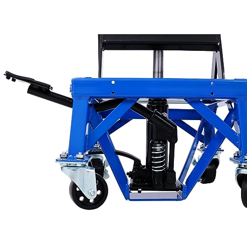 300 Lbs Hydraulic Motorcycle Scissor Jack Lift Foot Step with 4 Wheels Jack Stand Portable Lift Table for Small Dirt Bikes Blue