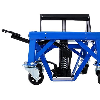300 Lbs Hydraulic Motorcycle Scissor Jack Lift Foot Step with 4 Wheels Jack Stand Portable Lift Table for Small Dirt Bikes Blue